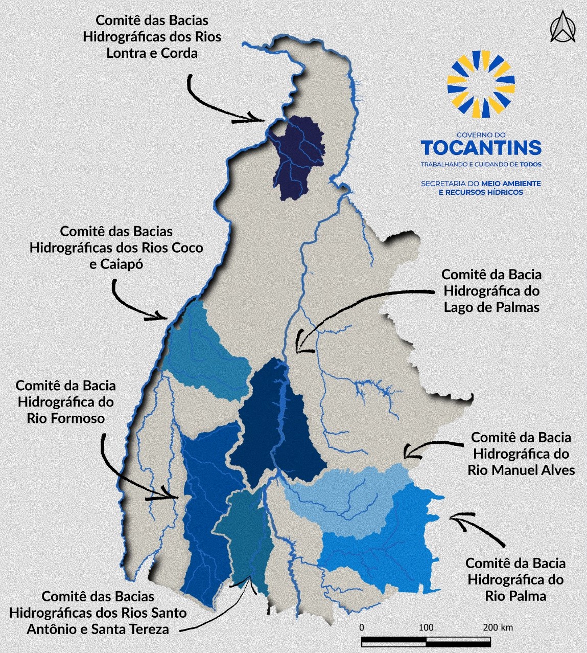 Mapa dos Comitês de Bacias Hidrográficas do Tocantins